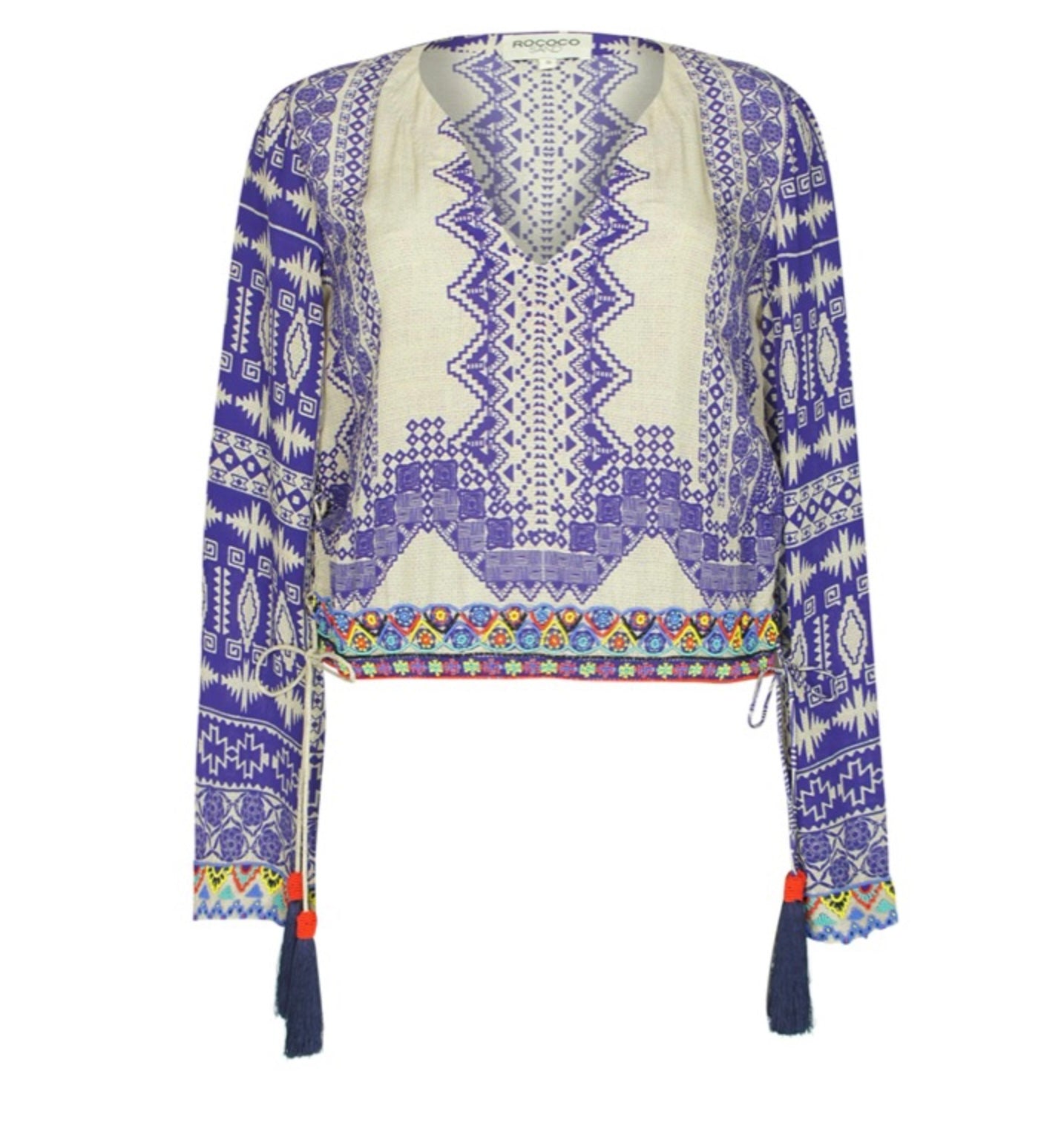 ROCOCO SAND Navajo top with pearl embroidery, Small