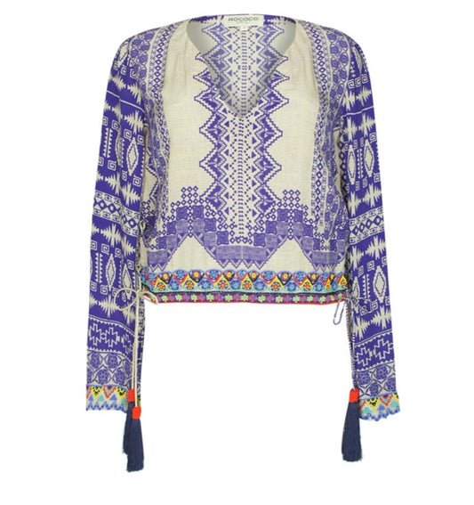 ROCOCO SAND Navajo top with pearl embroidery, Small