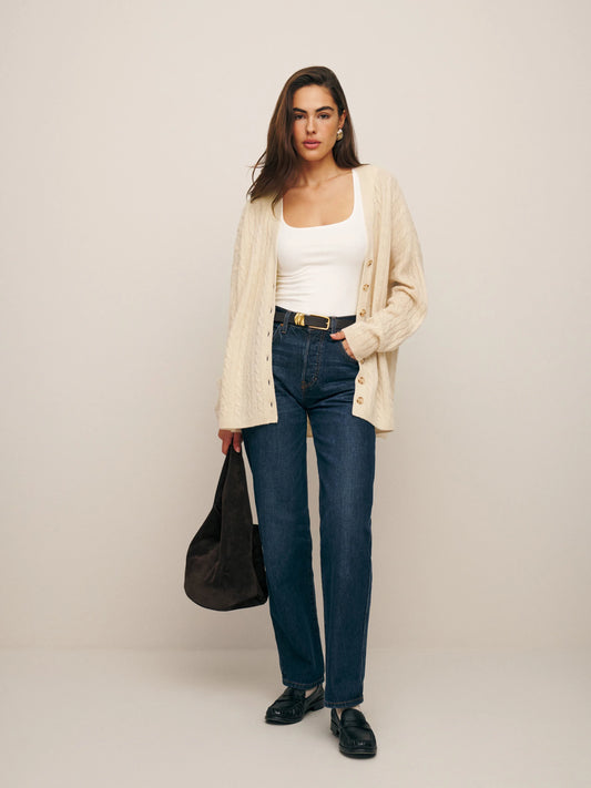 Reformation Giusta Oversized Cashmere Cardigan in Eco Beige, XSMALL