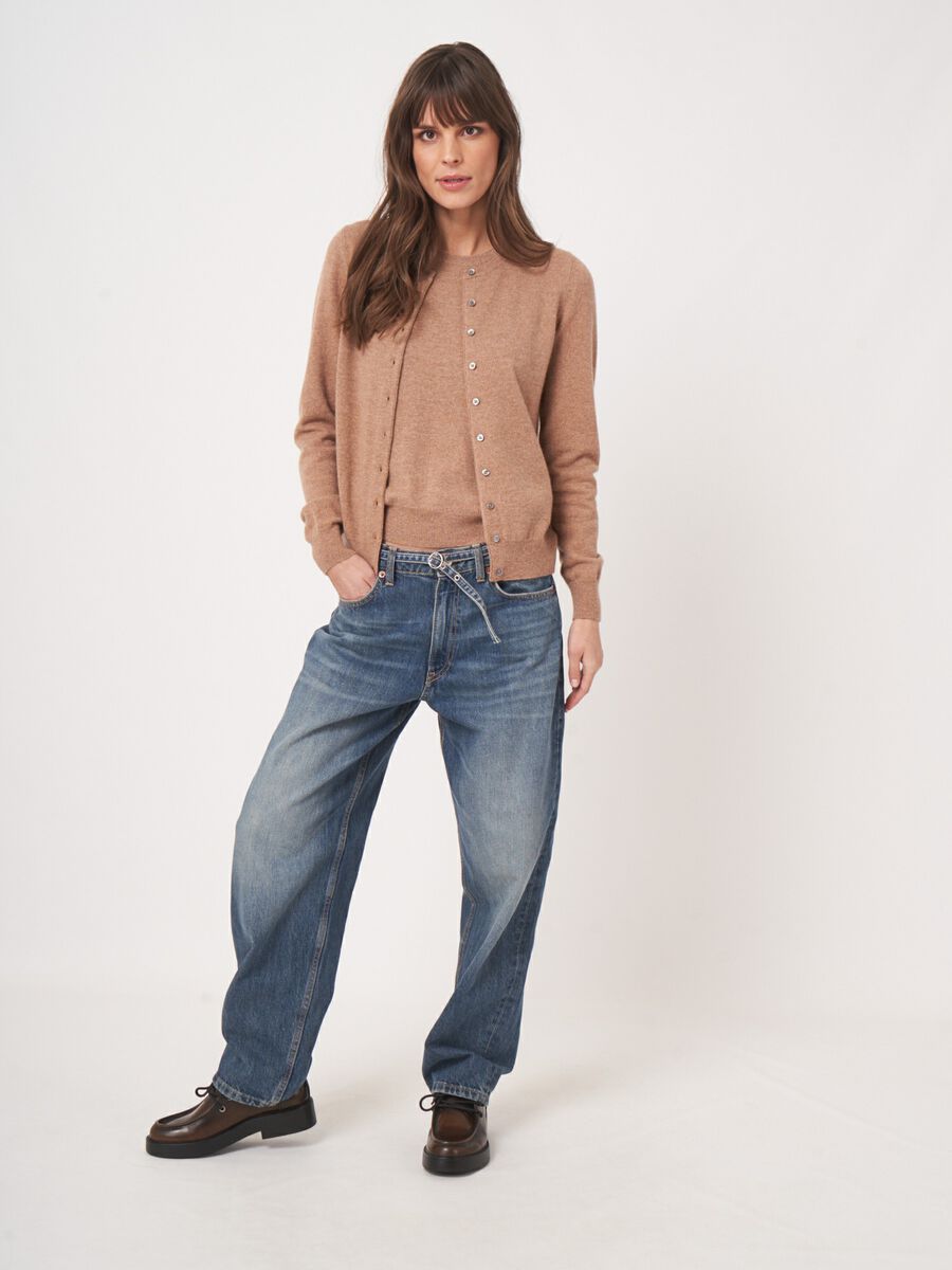 Repeat Classic Cashmere Cardigan For Women - Crew Neck, XSMALL