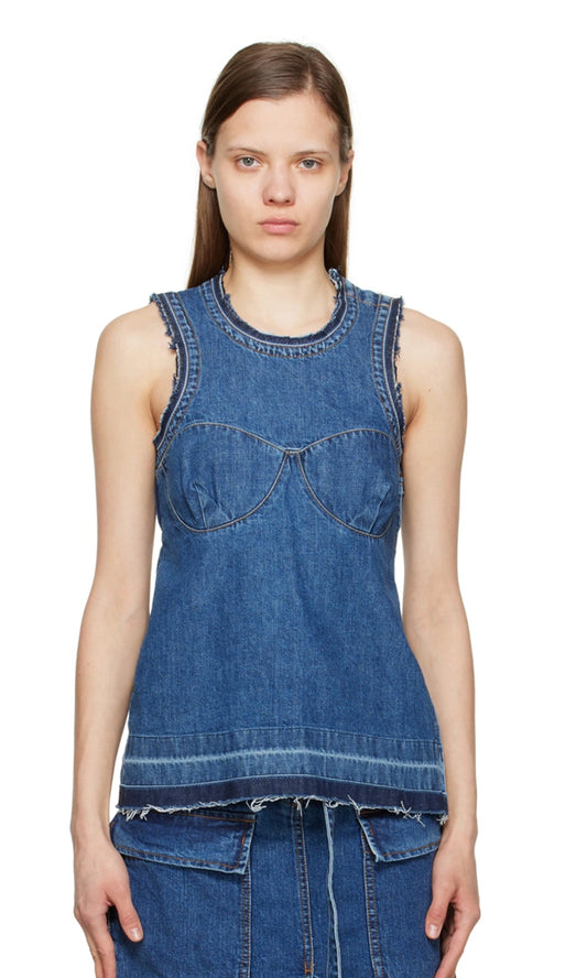 Sacai Blue Paneled Denim Tank Top, SIZE 3 medium