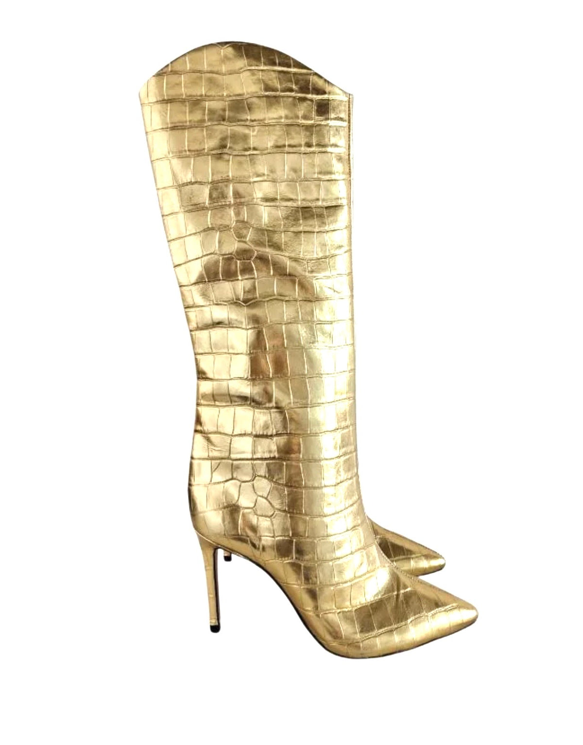 Schutz Gold Maryana Croc Embossed Knee-High Boots, Size 8.5