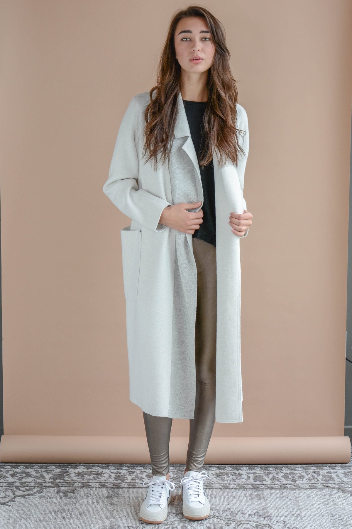 Sosken Bella brushed knit coat, bone, PETITE