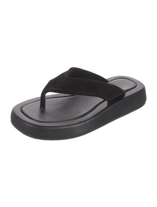 THE ROW Ginza leather and velvet platform flip flops, SIZE 6