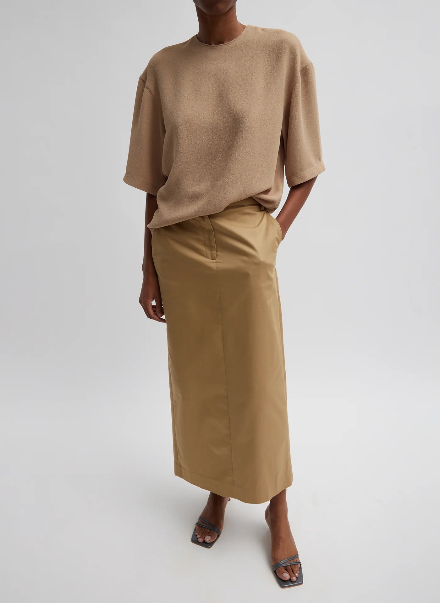 TIBI The Pebble Sable Easy T-Shirt, SMALL (OVERSIZED)
