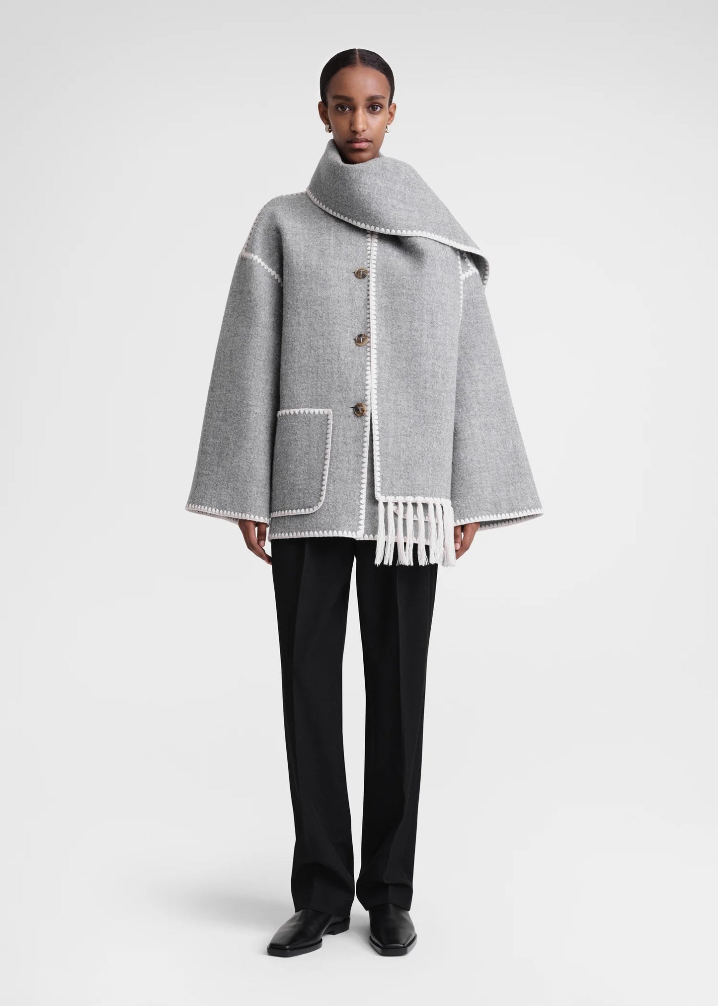 TOTEME Embroidered scarf jacket grey mélange, SIZE 36