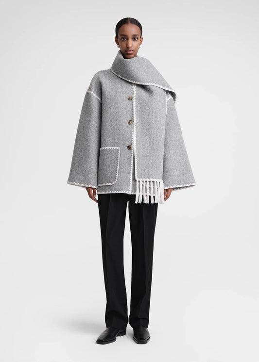 TOTEME Embroidered scarf jacket grey mélange, SIZE 36