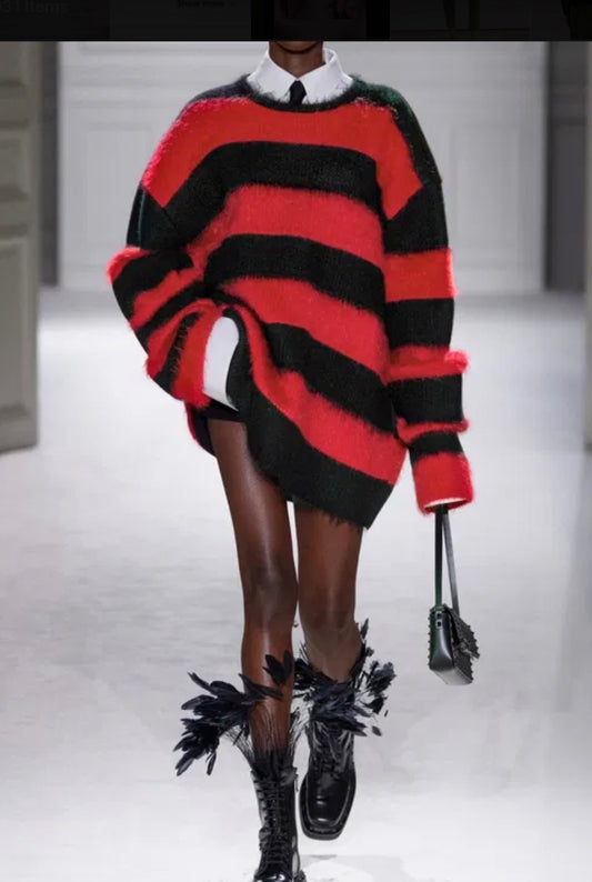 VALENTINO GARAVANI Oversized Striped Mohair-Blend Sweater, XSMALL