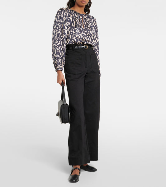 VELVET Kade printed satin blouse, Small (oversized) fits Medium