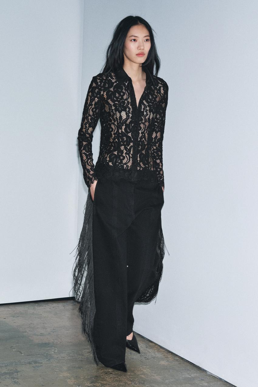 Zara ZW Collection black crochet blouse, SMALL