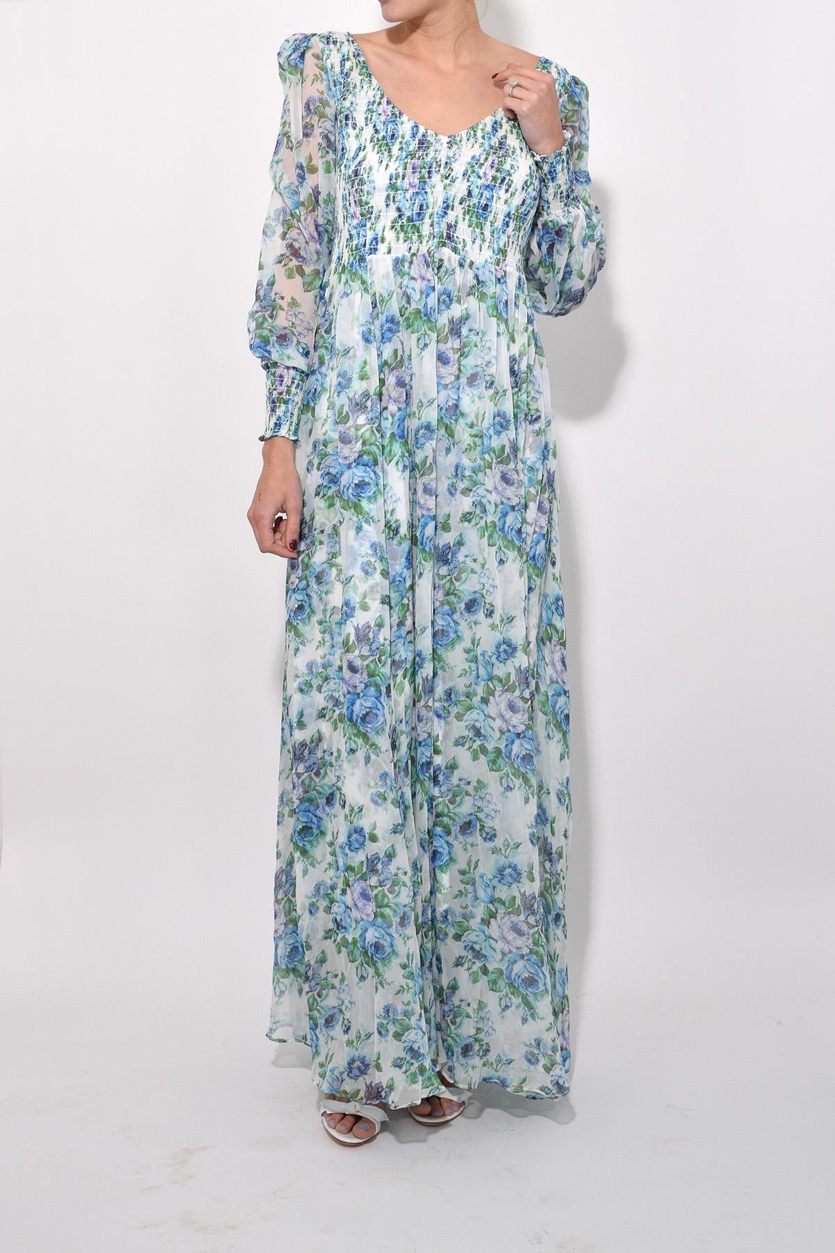 Zimmermann Whitewave Shirred Maxi Dress, Blue, Size 1