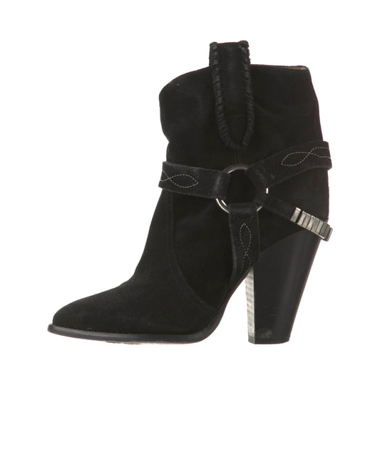 ISABEL MARANT ETOILE SUEDE BLACK ANKLE BOOTS, SIZE 37