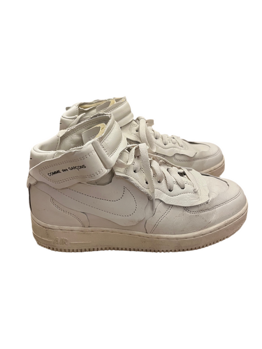 COMME DES GARCONS X NIKE AIR FORCE 1 MID 'TRIPLE WHITE' SNEAKERS SIZE 7.5 (FITS 8.5)